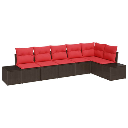 Set Divano da Giardino con cuscino 6 pcs Marrone polyrattan
