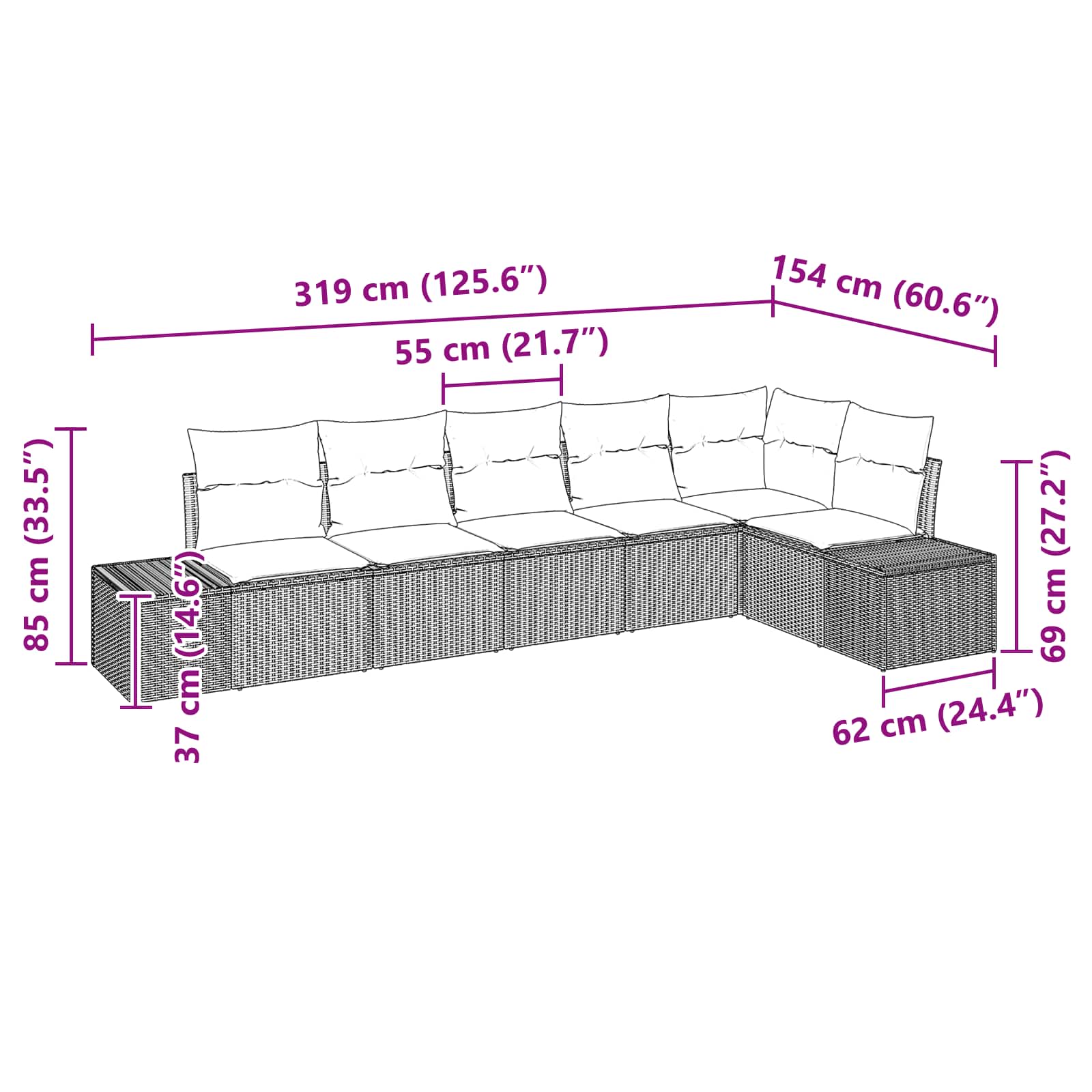 Set Divano da Giardino con cuscino 6 pcs Marrone polyrattan | homemem39