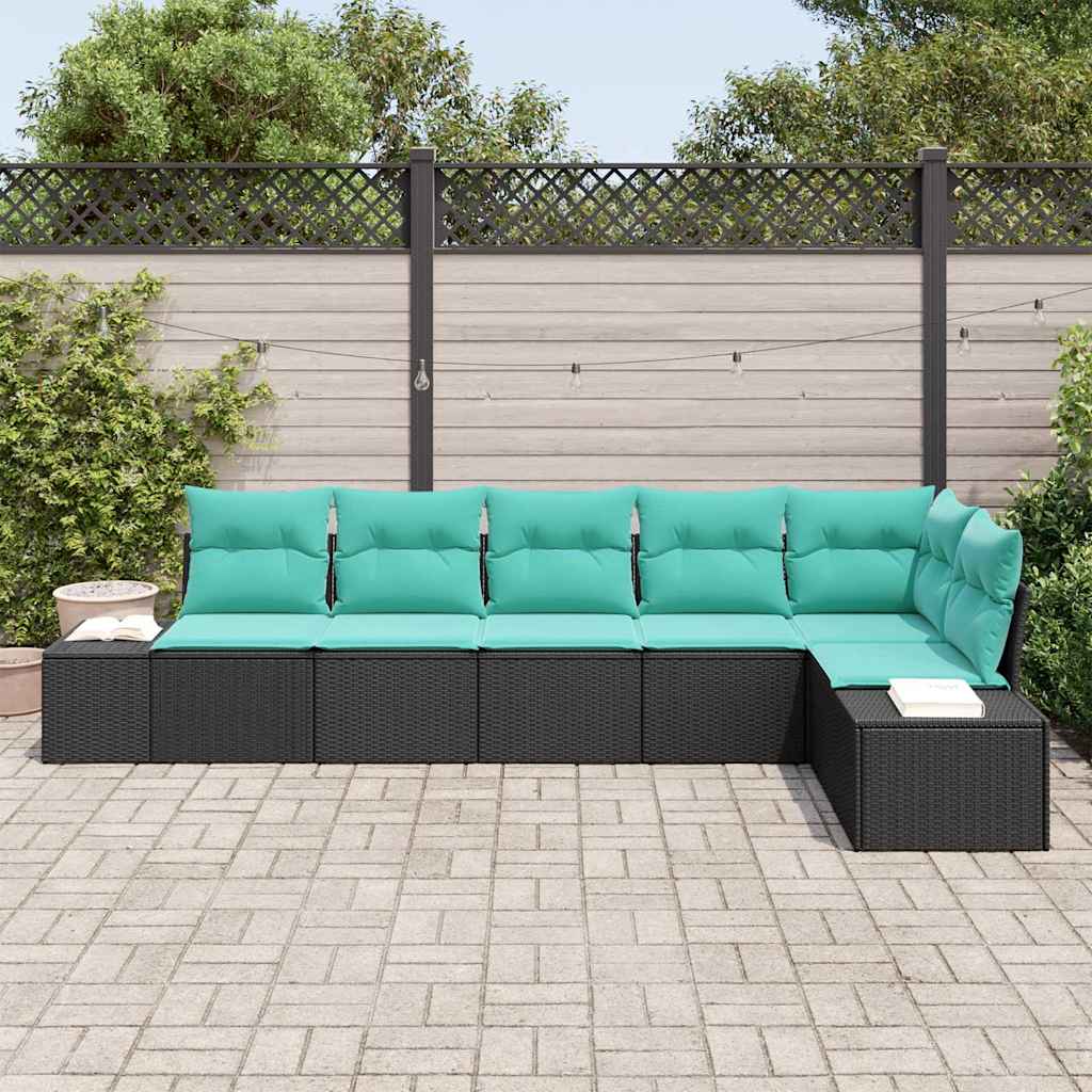 Set Divano da Giardino 6 pz Nero polyrattan