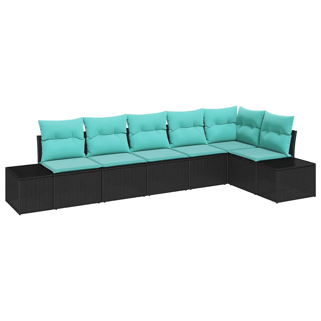Set Divano da Giardino 6 pz Nero polyrattan