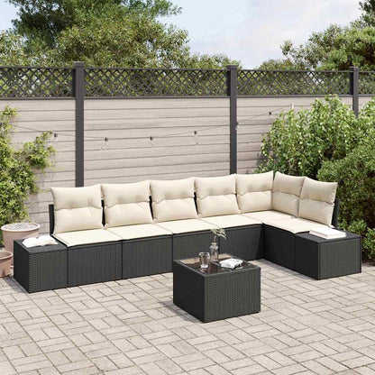 Set Divano da Giardino 7 pcs Nero e Crema polyrattan | homemem39