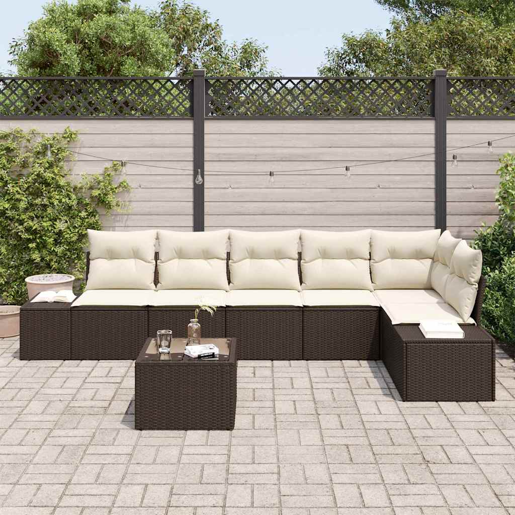 Set Divano da Giardino 7 pcs Marrone e Crema polyrattan | homemem39