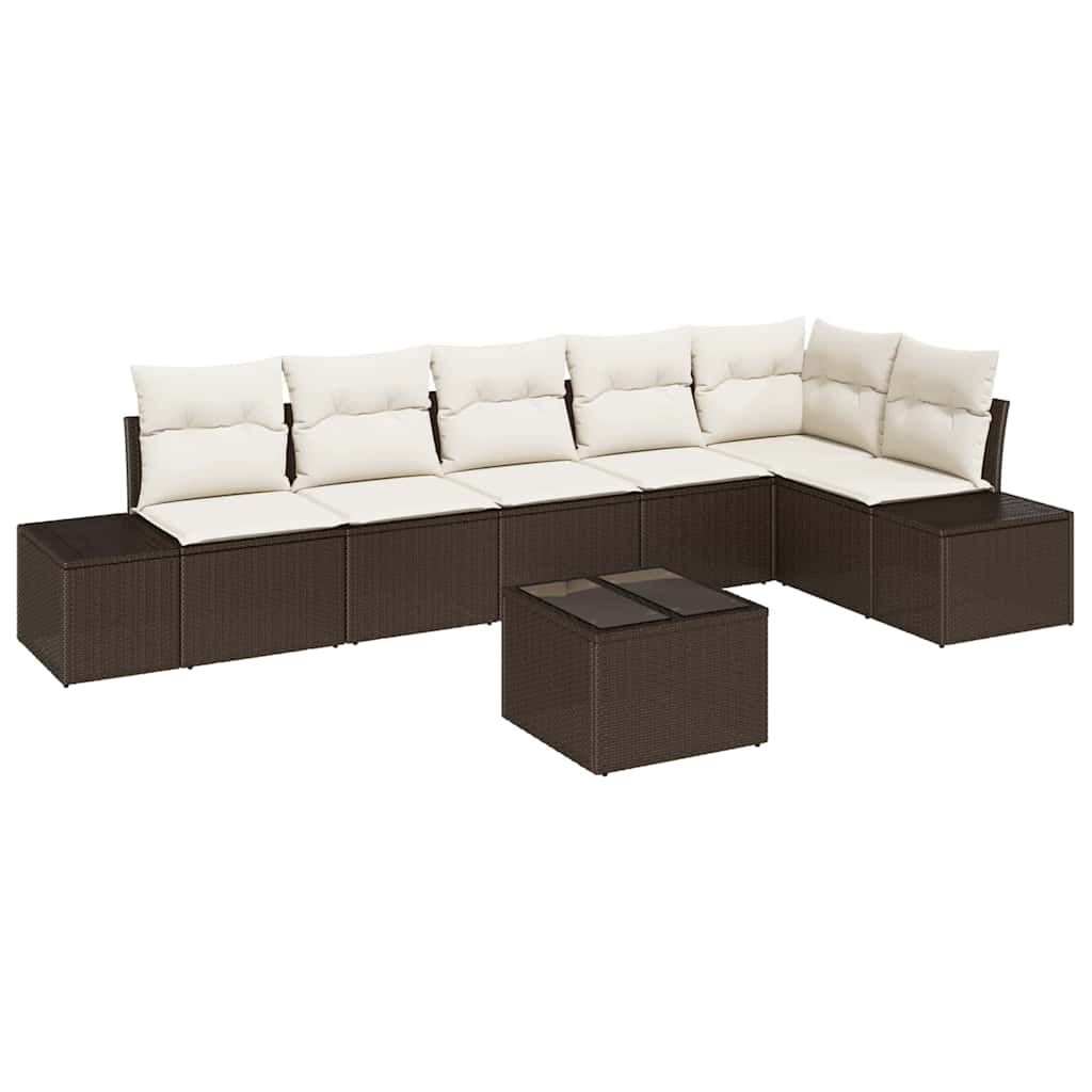 Set Divano da Giardino 7 pcs Marrone e Crema polyrattan | homemem39