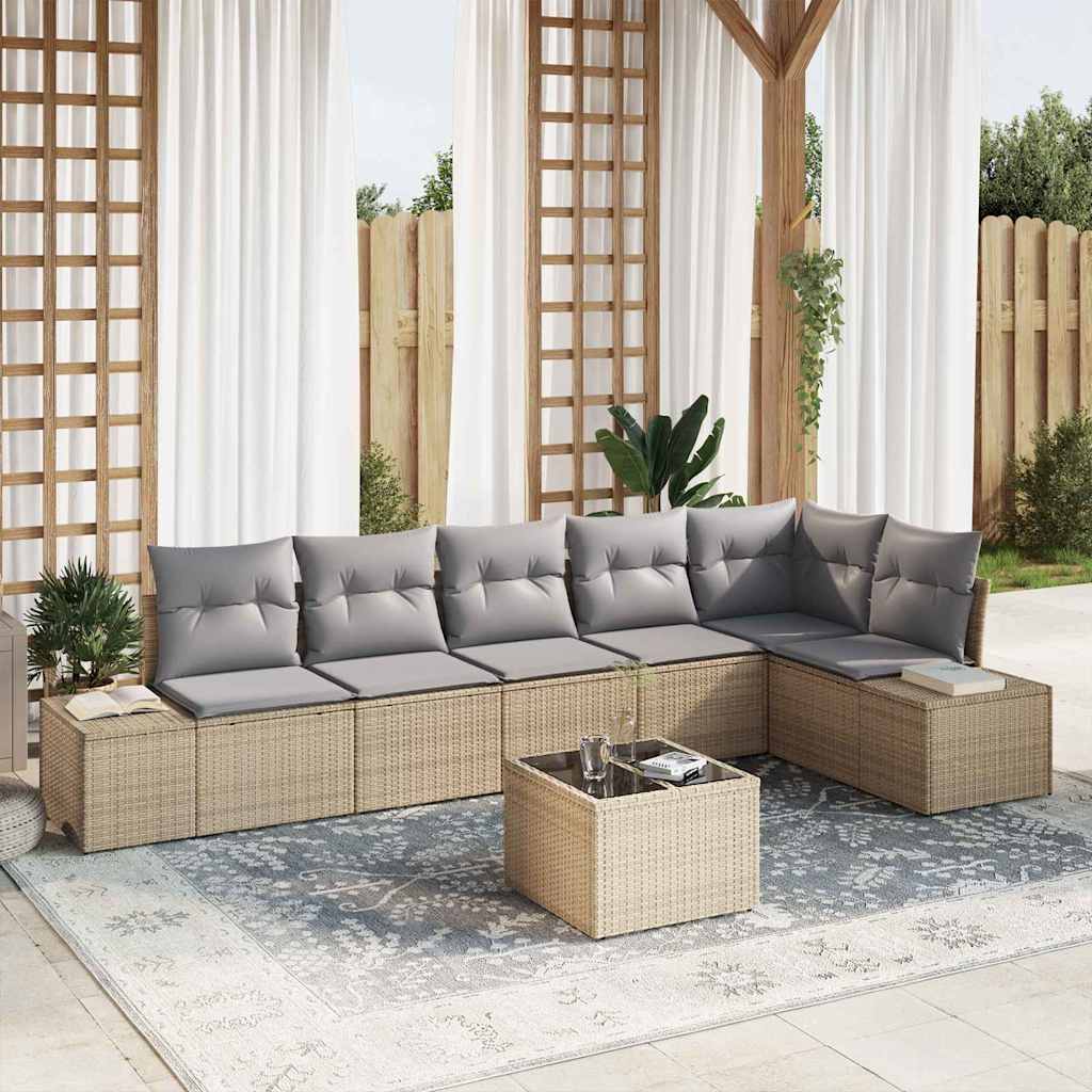 Set Divano da Giardino 7 pcs Beige e grigio polyrattan | homemem39