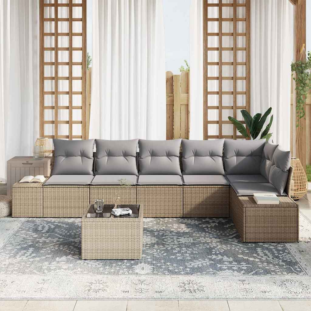Set Divano da Giardino 7 pcs Beige e grigio polyrattan | homemem39