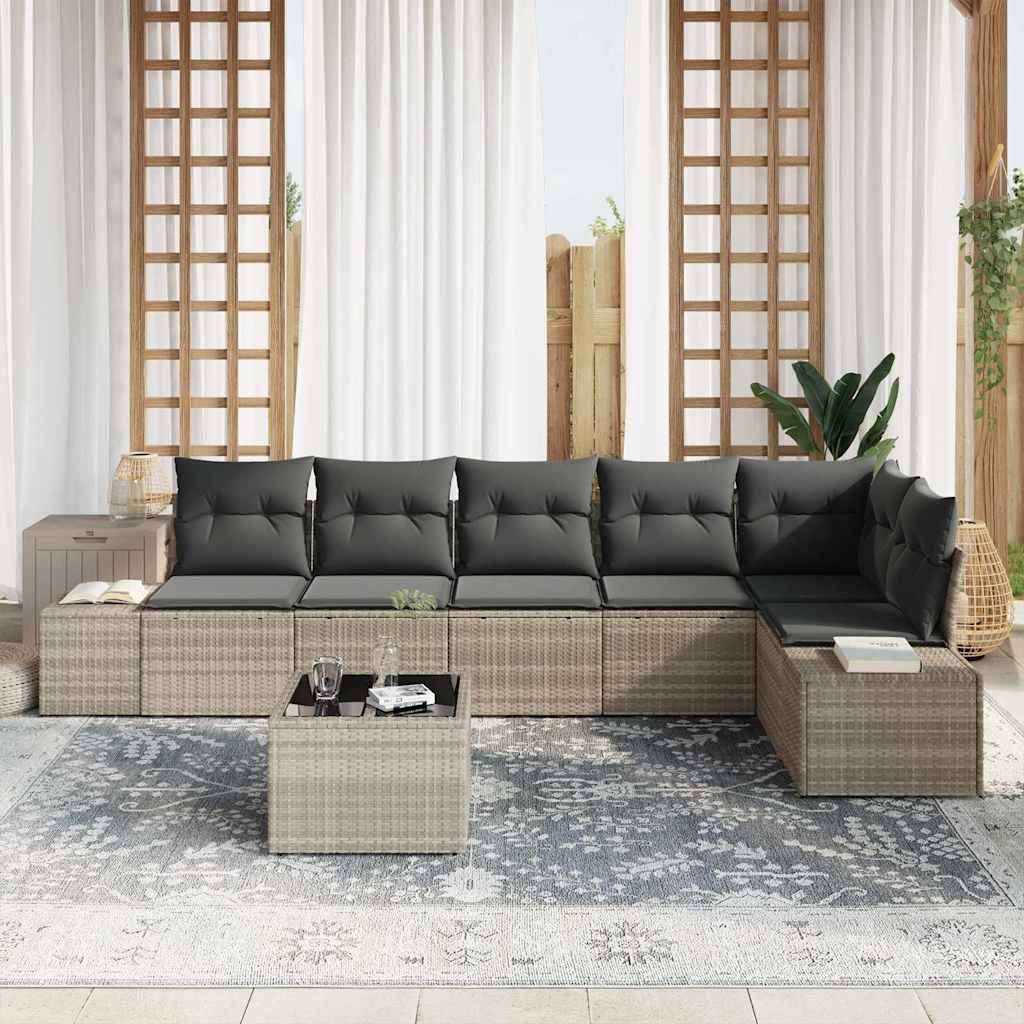 Set Divano da Giardino 7 pcs Grigio chiaro polyrattan | homemem39