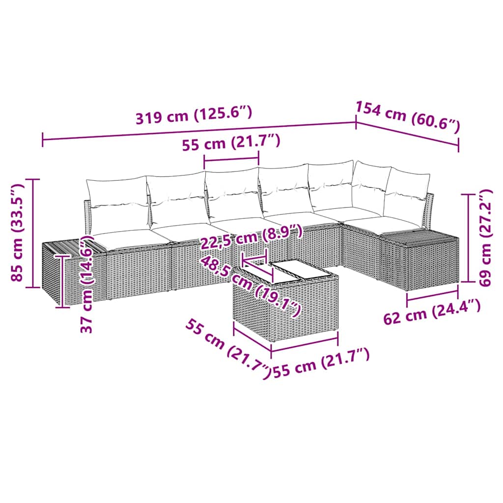 Set Divano da Giardino 7 pcs Grigio chiaro polyrattan | homemem39
