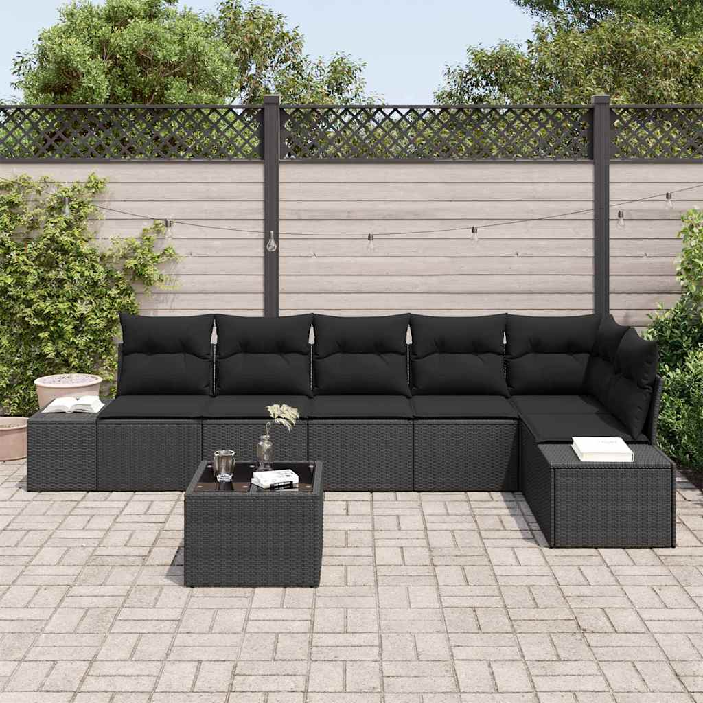 Set Divano da Giardino con cuscino 7 pcs Nero polyrattan | homemem39