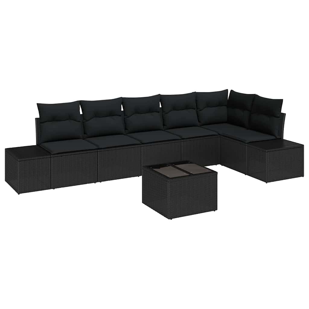 Set Divano da Giardino con cuscino 7 pcs Nero polyrattan | homemem39