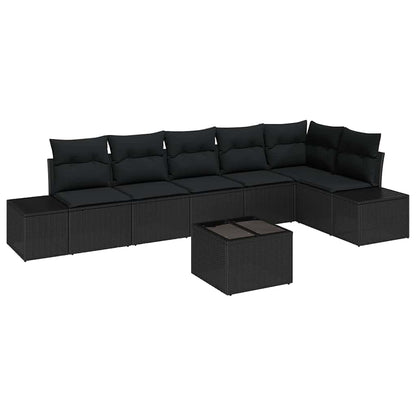 Set Divano da Giardino con cuscino 7 pcs Nero polyrattan | homemem39