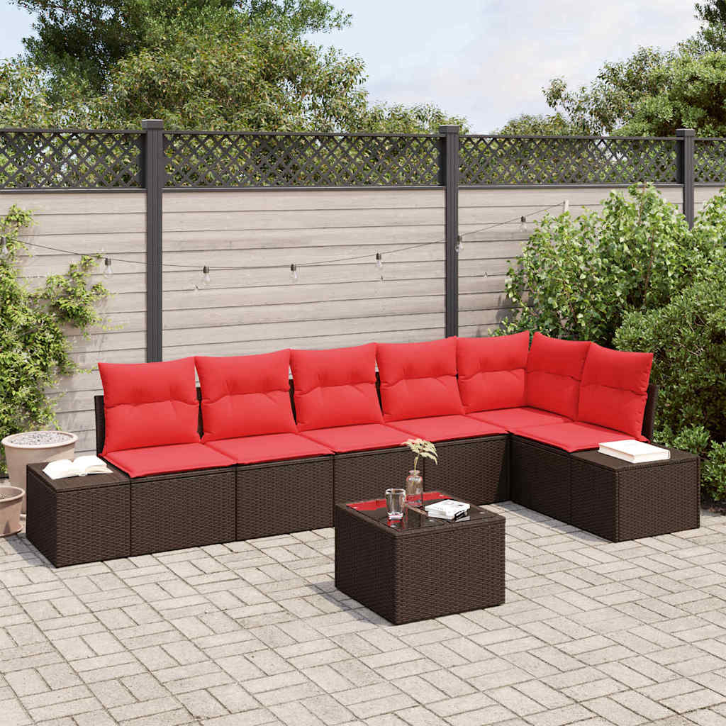 Set Divano da Giardino con cuscino 7 pcs Marrone polyrattan