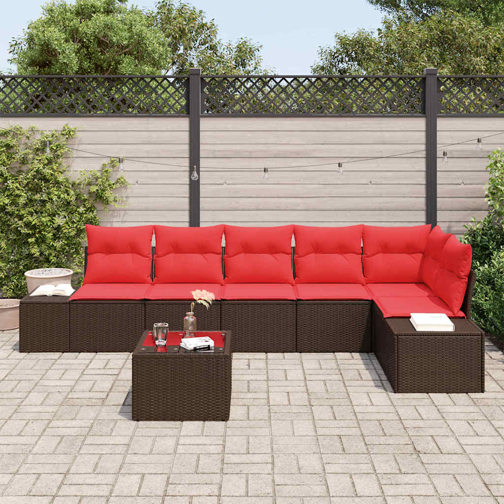 Set Divano da Giardino con cuscino 7 pcs Marrone polyrattan