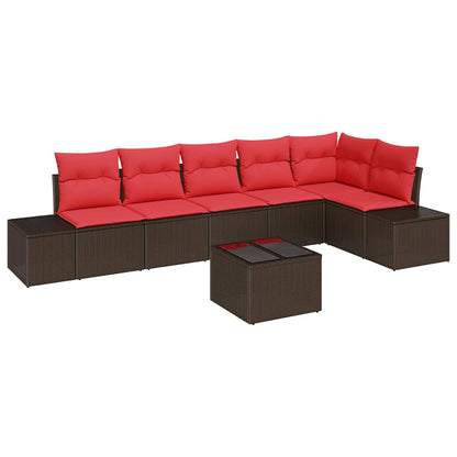 Set Divano da Giardino con cuscino 7 pcs Marrone polyrattan | homemem39