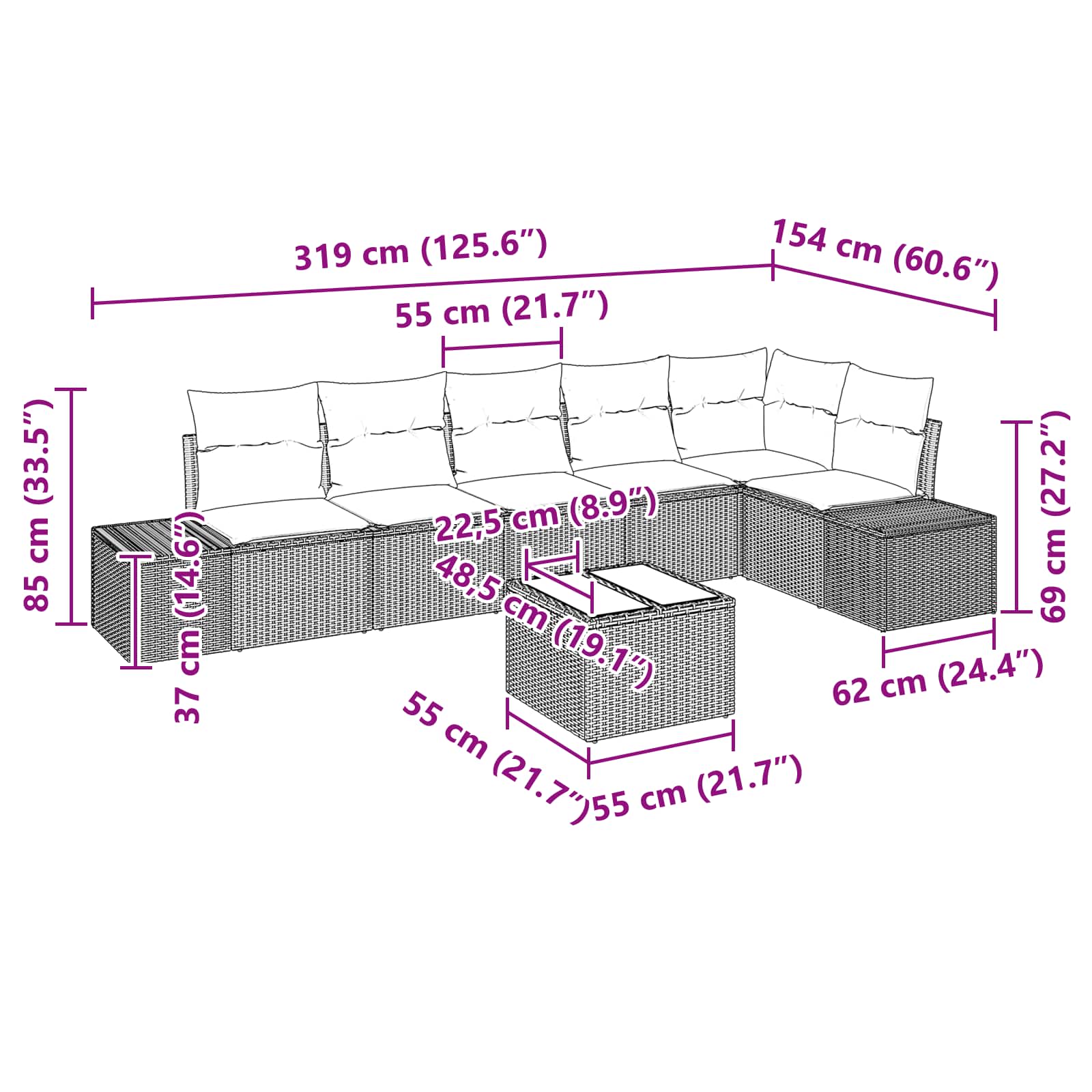 Set Divano da Giardino con cuscino 7 pcs Marrone polyrattan | homemem39