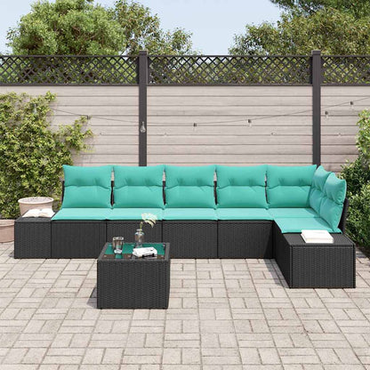 Set Divano da Giardino 7 pz Nero polyrattan
