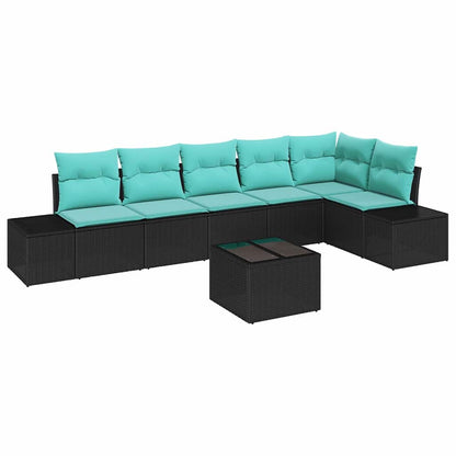 Set Divano da Giardino 7 pz Nero polyrattan
