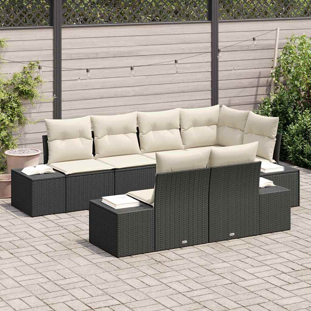 Set Divano da Giardino 7 pz Nero e Crema polyrattan | homemem39