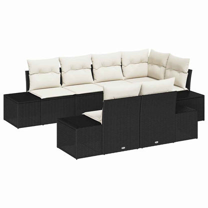 Set Divano da Giardino 7 pz Nero e Crema polyrattan | homemem39