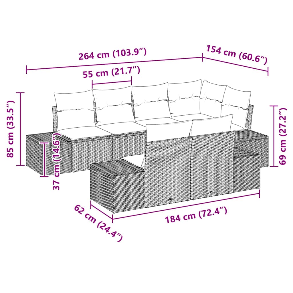 Set Divano da Giardino 7 pz Nero e Crema polyrattan | homemem39