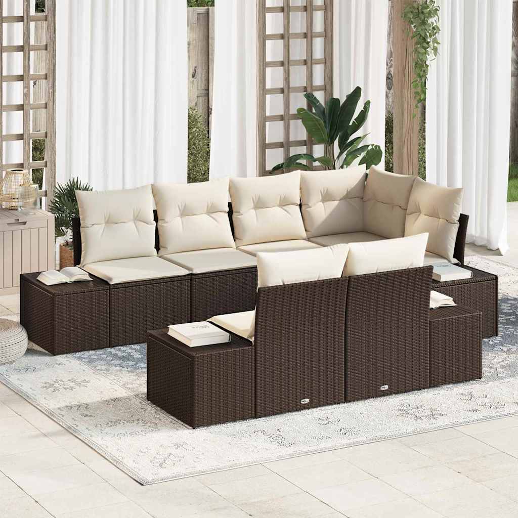 Set Divano da Giardino 7 pcs Marrone e crema Poly Rattan | homemem39