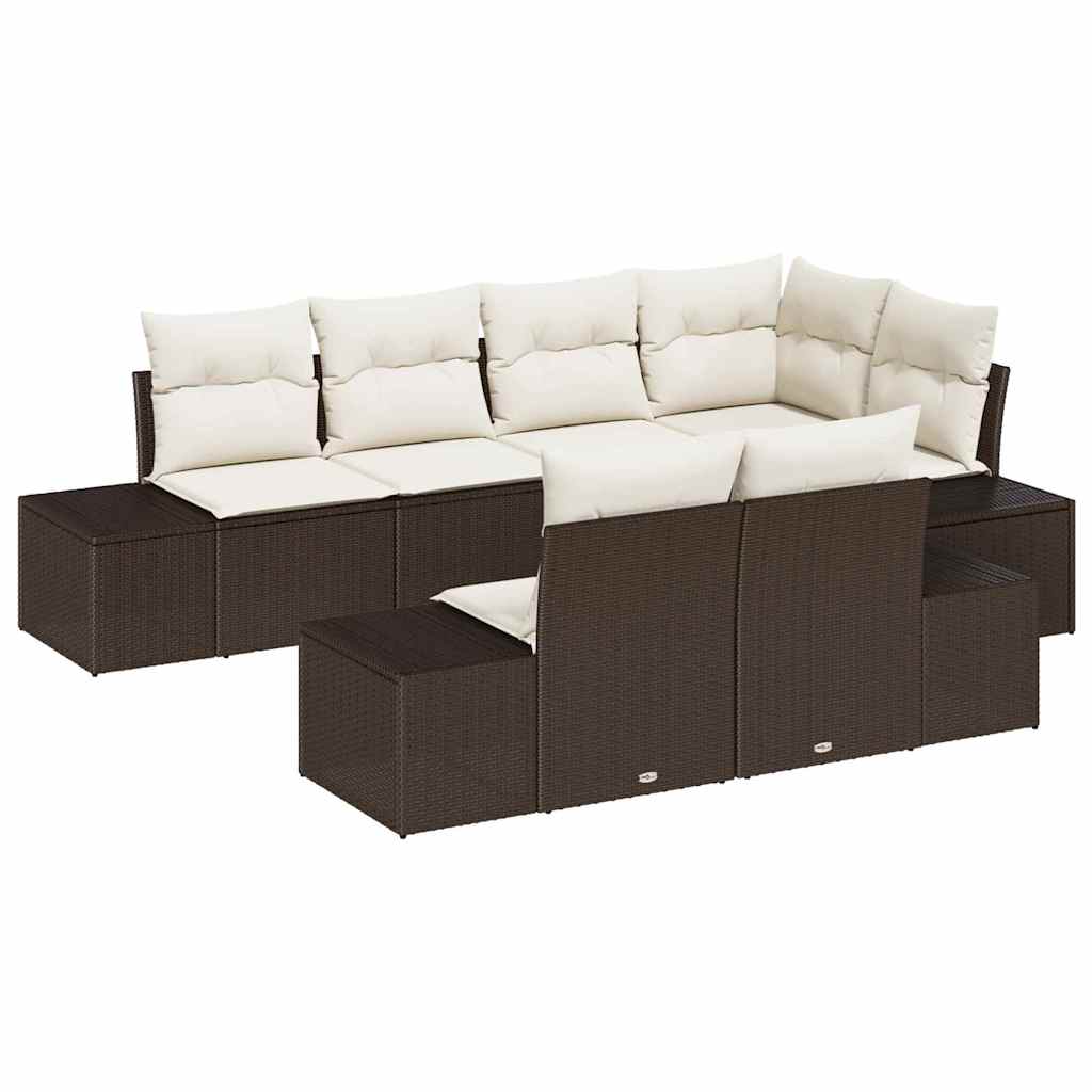 Set Divano da Giardino 7 pcs Marrone e crema Poly Rattan | homemem39