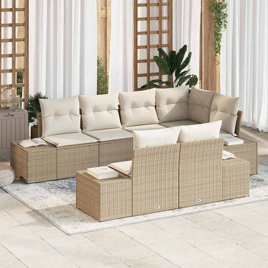 Set Divano da Giardino 7 pcs Beige e Crema polyrattan