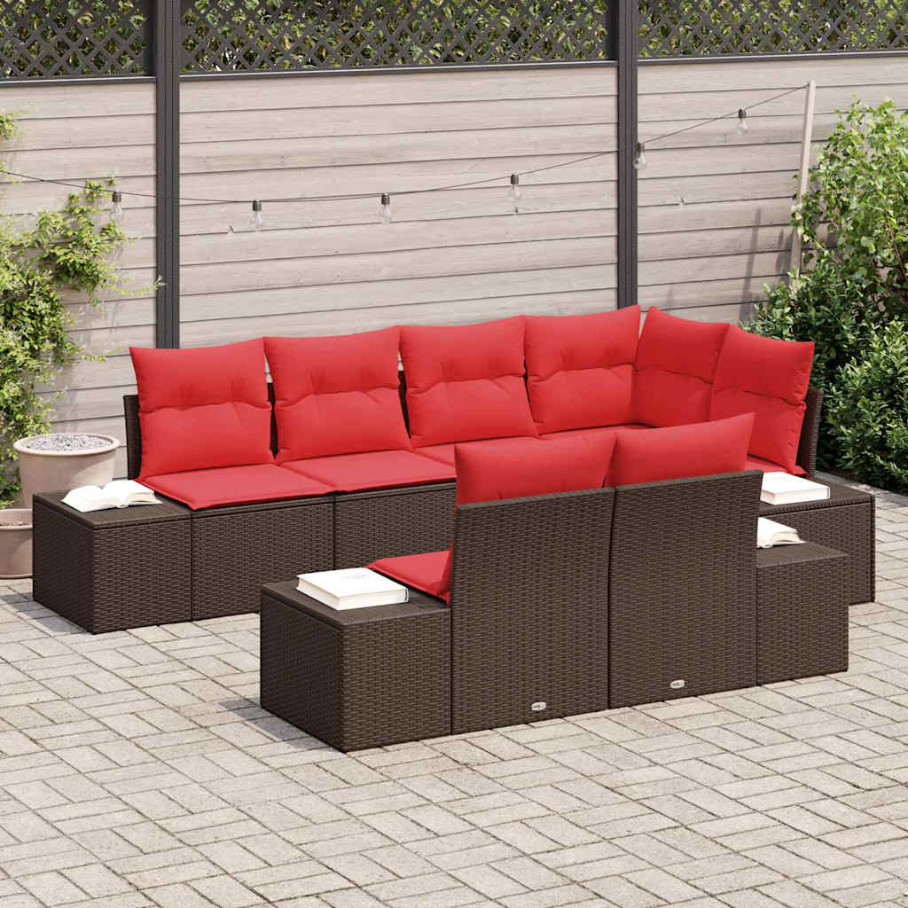 Set Divano da Giardino con cuscino 7 pcs Marrone polyrattan | homemem39