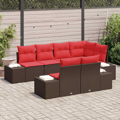 Set Divano da Giardino con cuscino 7 pcs Marrone polyrattan