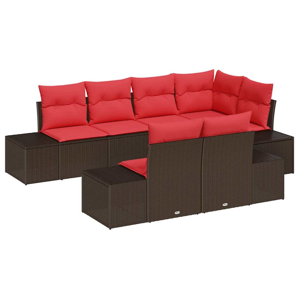 Set Divano da Giardino con cuscino 7 pcs Marrone polyrattan | homemem39