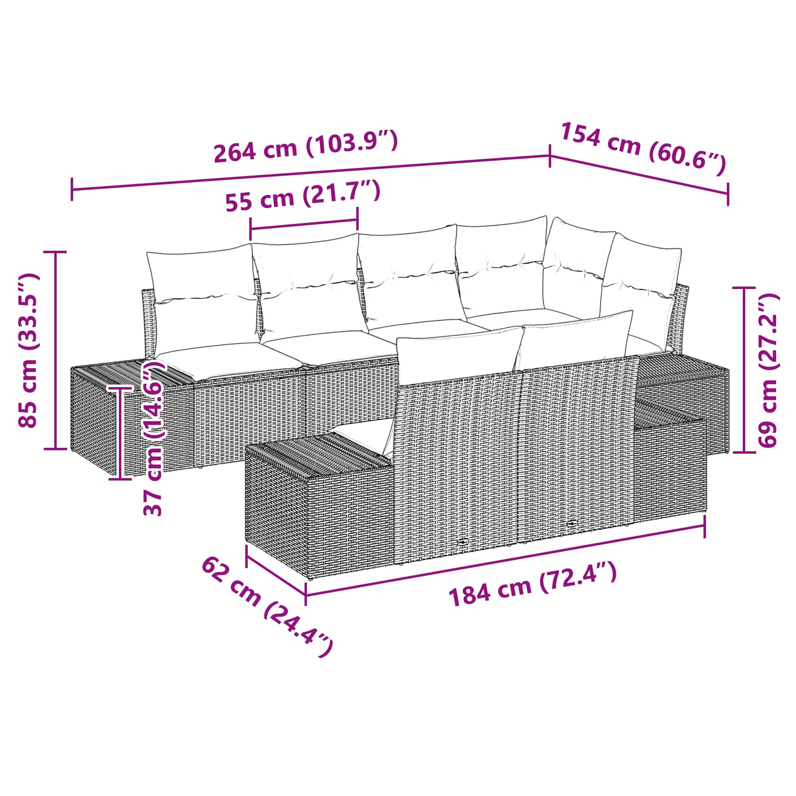 Set Divano da Giardino con cuscino 7 pcs Marrone polyrattan | homemem39