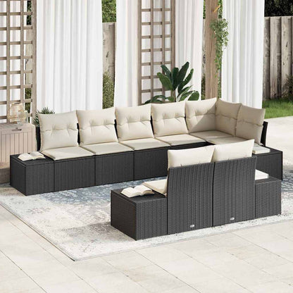 Set Divano da Giardino 8 pcs Nero e Crema polyrattan | homemem39