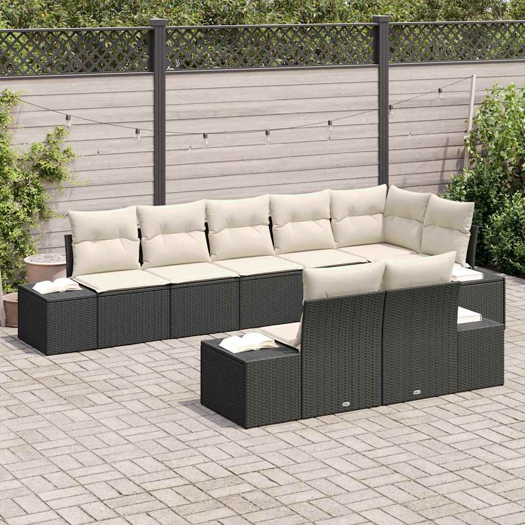 Set Divano da Giardino 8 pcs Nero e Crema polyrattan | homemem39