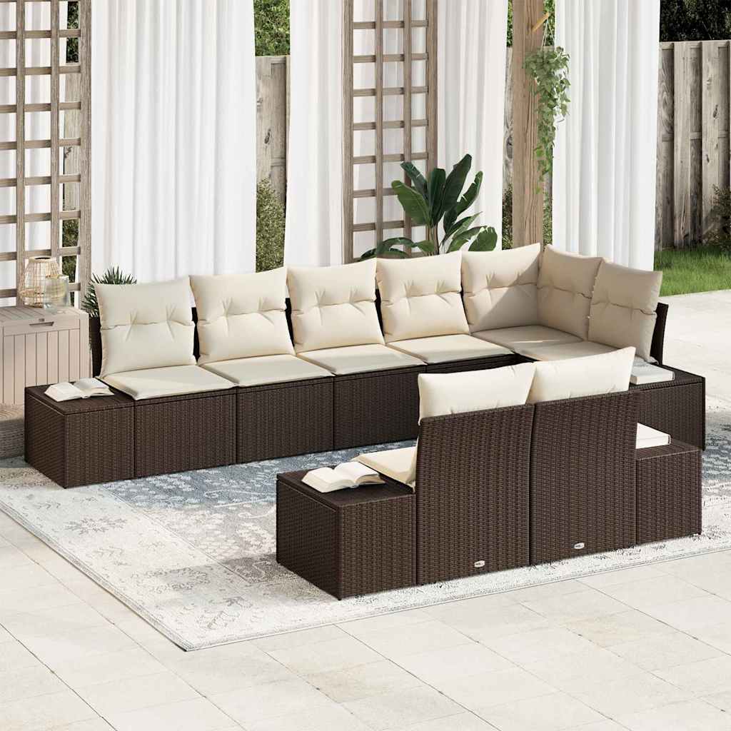 Set Divano da Giardino 8 pcs Marrone e Crema polyrattan | homemem39