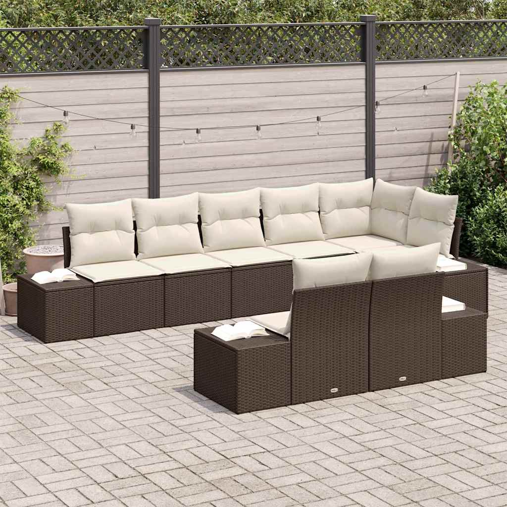 Set Divano da Giardino 8 pcs Marrone e Crema polyrattan | homemem39