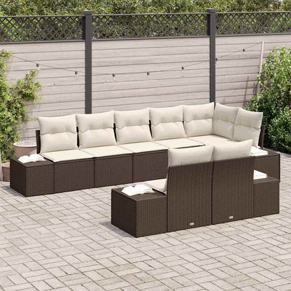 Set Divano da Giardino 8 pcs Marrone e Crema polyrattan | homemem39
