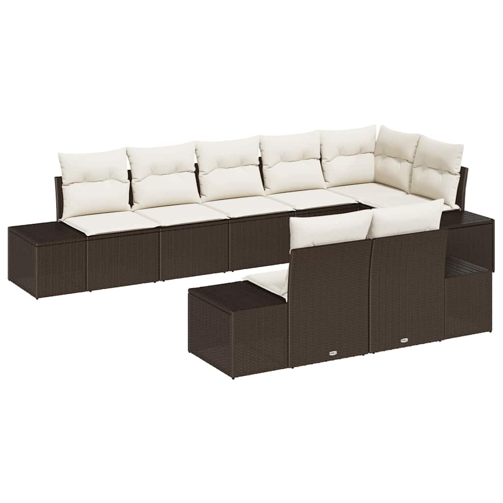 Set Divano da Giardino 8 pcs Marrone e Crema polyrattan | homemem39