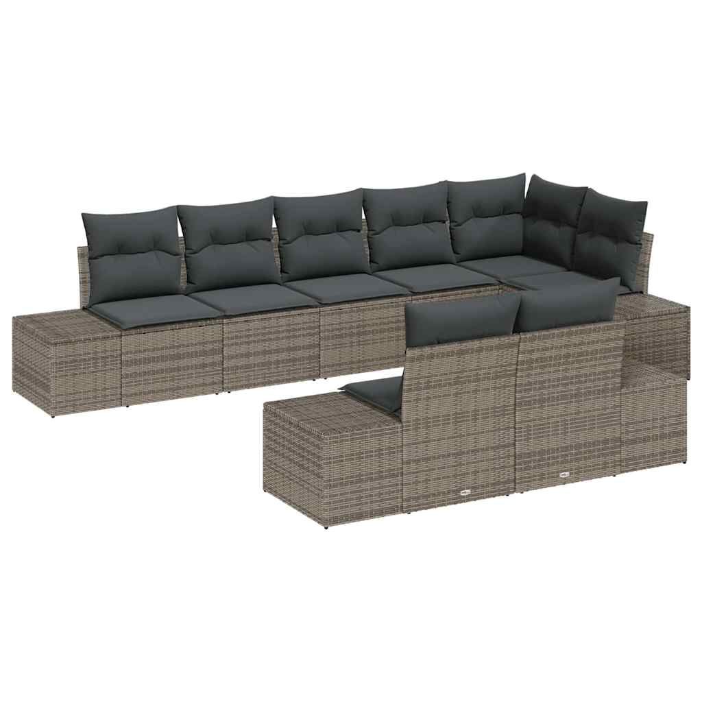 Set Divano da Giardino con cuscino 8 pcs Grigio polyrattan | homemem39
