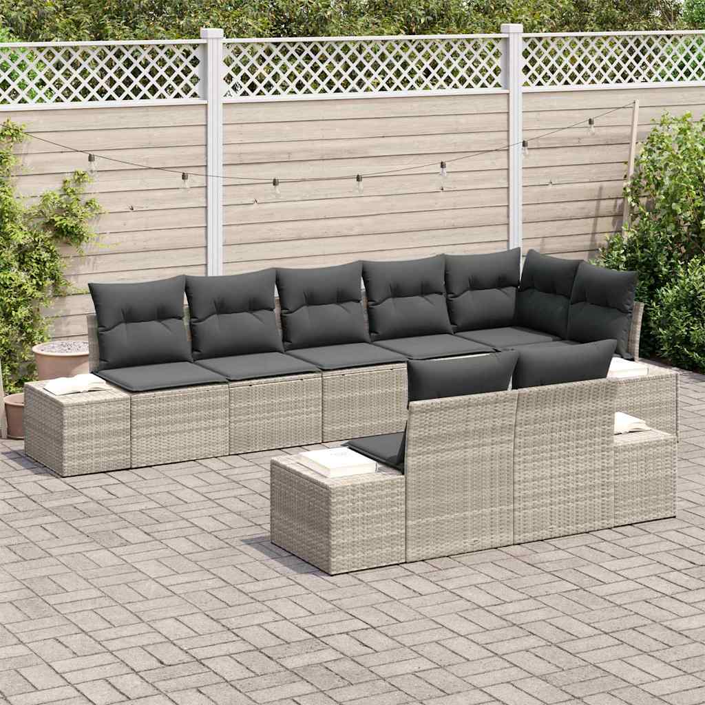 Set Divano da Giardino 8 pcs Grigio chiaro polyrattan | homemem39