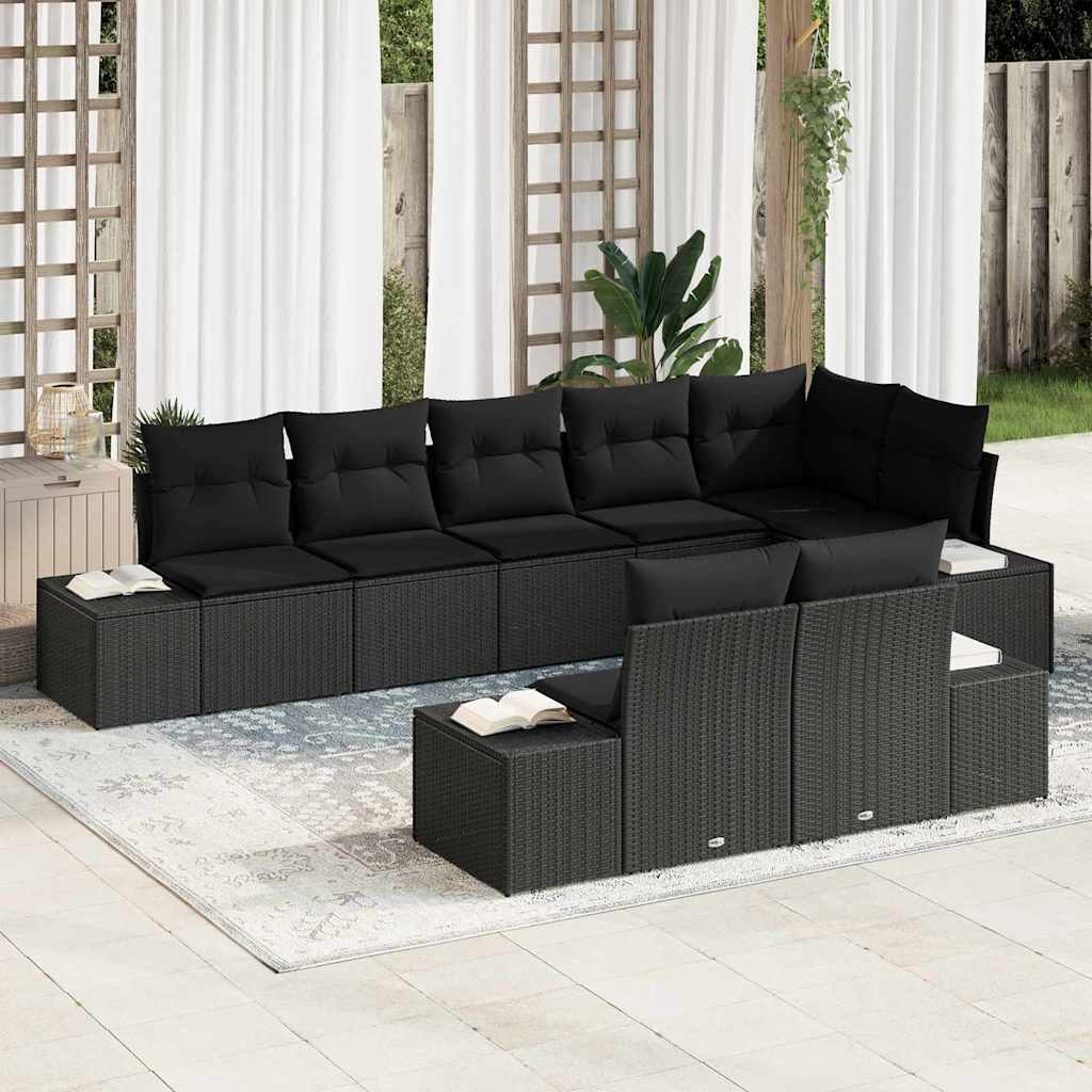 Set Divano da Giardino con cuscino 8 pcs Nero polyrattan | homemem39