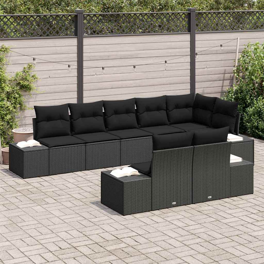 Set Divano da Giardino con cuscino 8 pcs Nero polyrattan | homemem39