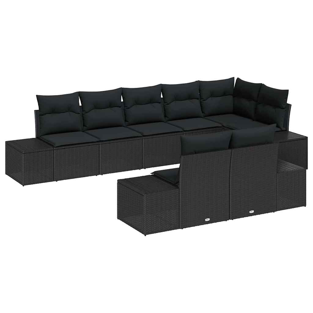 Set Divano da Giardino con cuscino 8 pcs Nero polyrattan | homemem39
