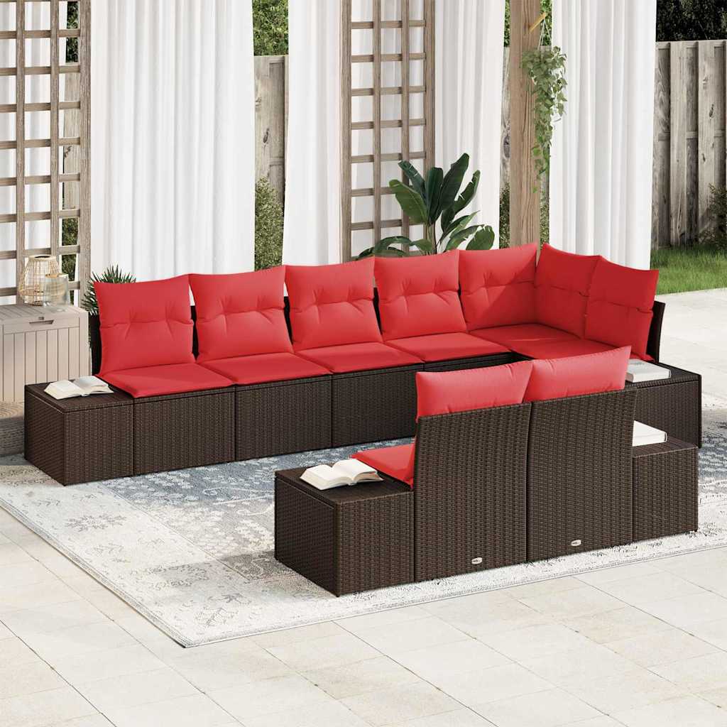 Set Divano da Giardino con cuscino 8 pcs Marrone polyrattan
