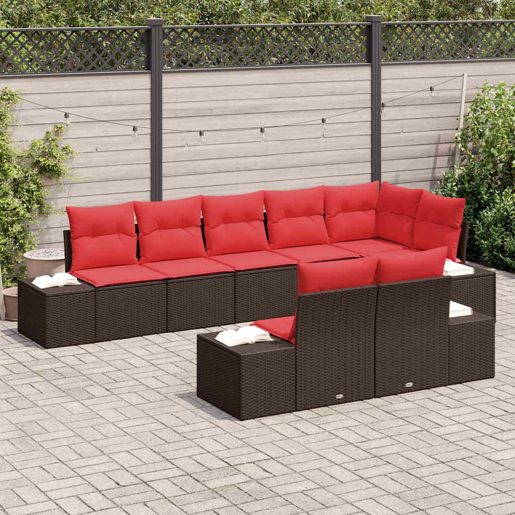 Set Divano da Giardino con cuscino 8 pcs Marrone polyrattan | homemem39
