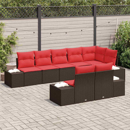 Set Divano da Giardino con cuscino 8 pcs Marrone polyrattan
