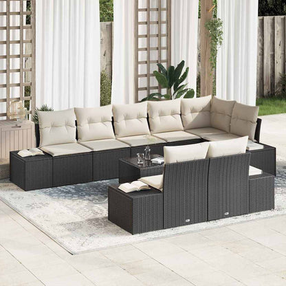 Set Divano da Giardino 9 pcs Nero e Crema polyrattan | homemem39