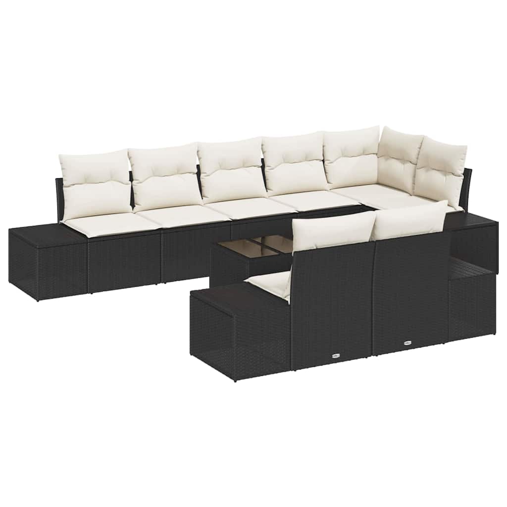 Set Divano da Giardino 9 pcs Nero e Crema polyrattan | homemem39