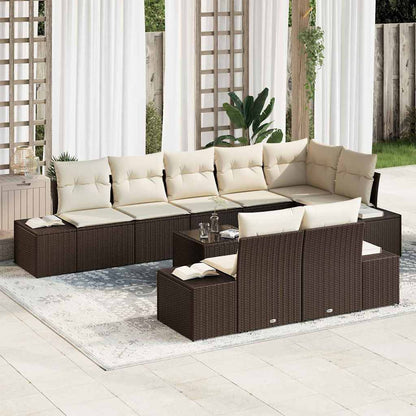 Set Divano da Giardino 9 pcs Marrone e Crema polyrattan | homemem39