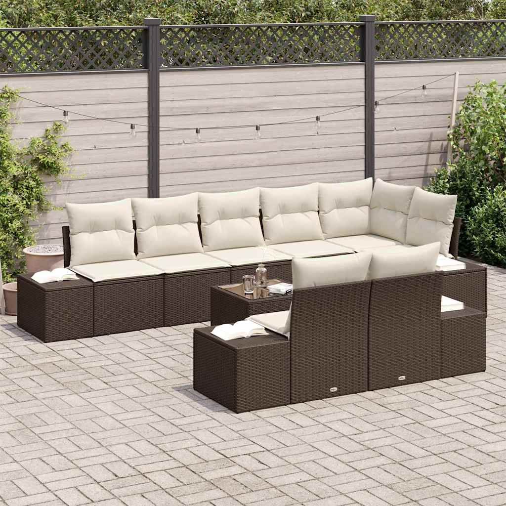 Set Divano da Giardino 9 pcs Marrone e Crema polyrattan | homemem39