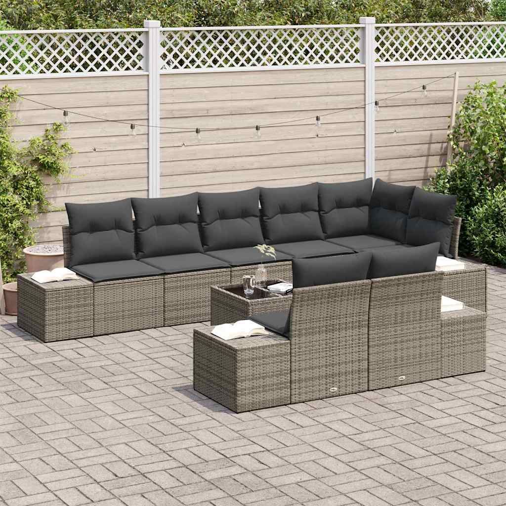 Set Divano da Giardino con cuscino 9 pcs Grigio polyrattan | homemem39