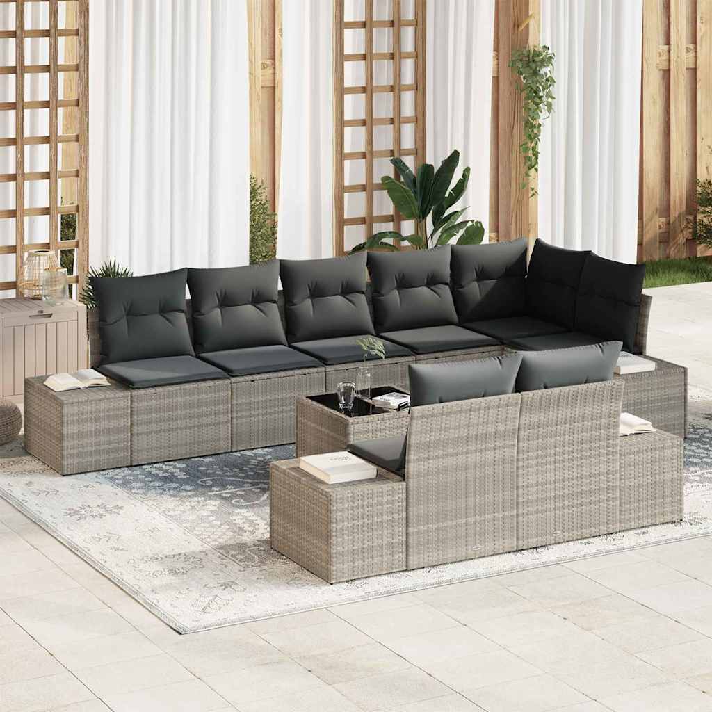 Set Divano da Giardino 9 pcs Grigio chiaro polyrattan | homemem39